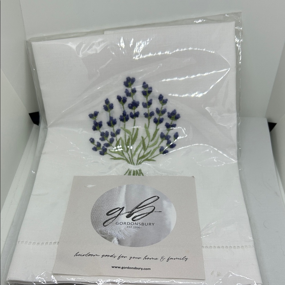 White Hand Towels with Blue Embroidery